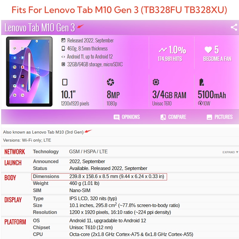 For Lenovo Tab M10 3rd Gen 10. - Lenovo Tablet M10 Accessories recension och pris